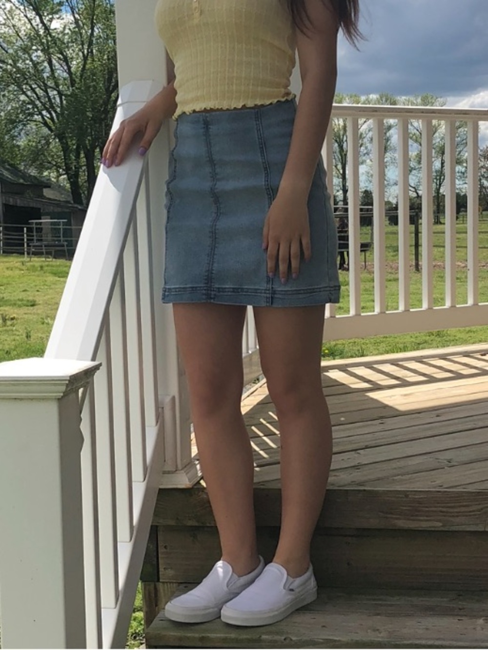 Wild Fable High-Waisted Light Wash Denim Skirt